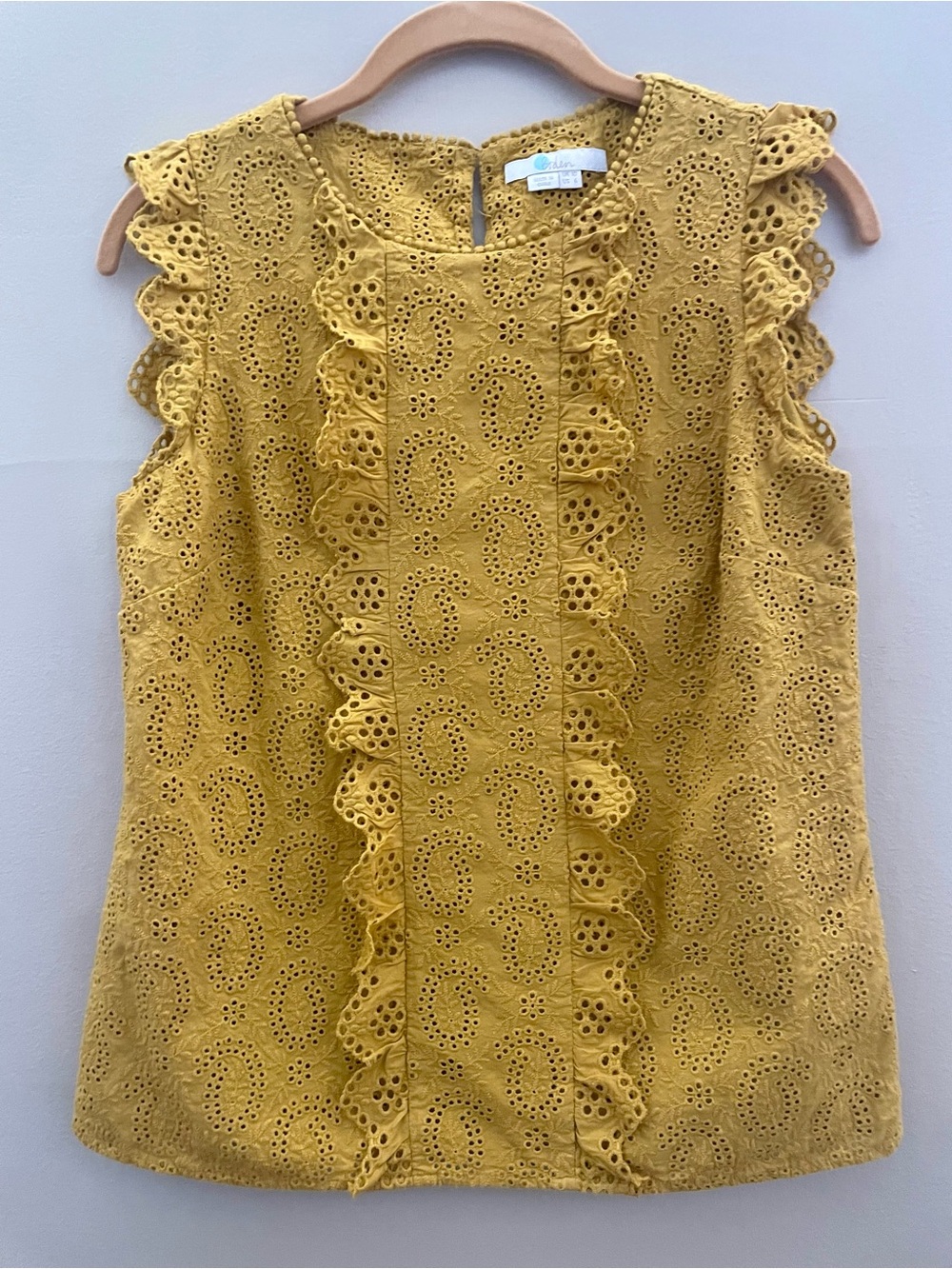 Boden Hallie Broderie Mustard Eyelet Ruffle Blouse Top Size US 6 / UK 10